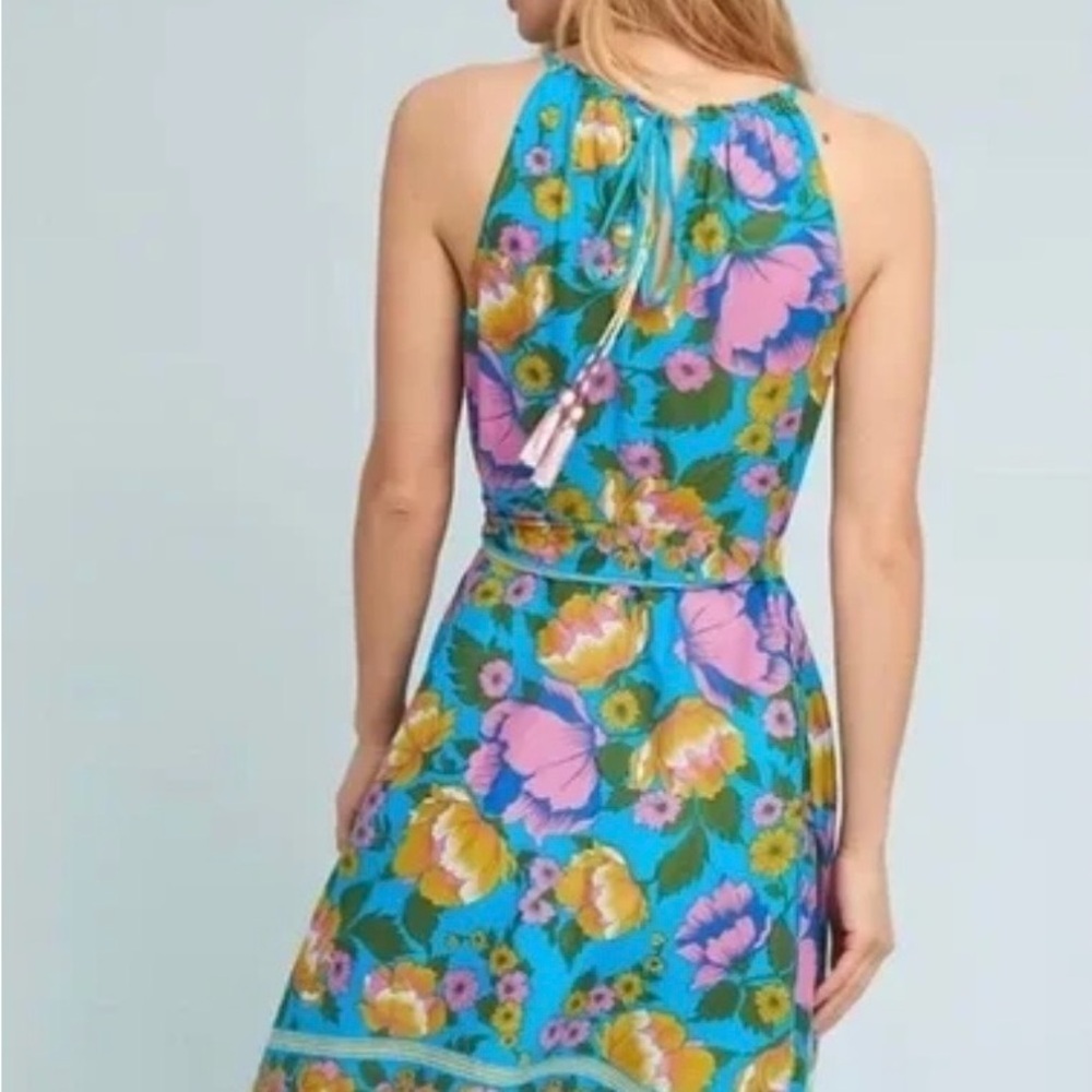 Anthropologie Lilka Floral Halter Midi Dress Blue XS - Picture 3 of 9